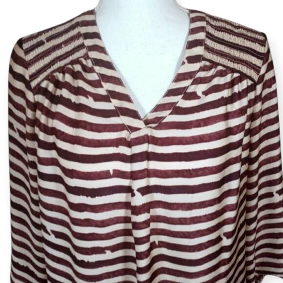 DAISY FUENTES DJ. BROWN & BLUSH STRIPE BLOUSE SZ. M EUC - Picture 2 of 8